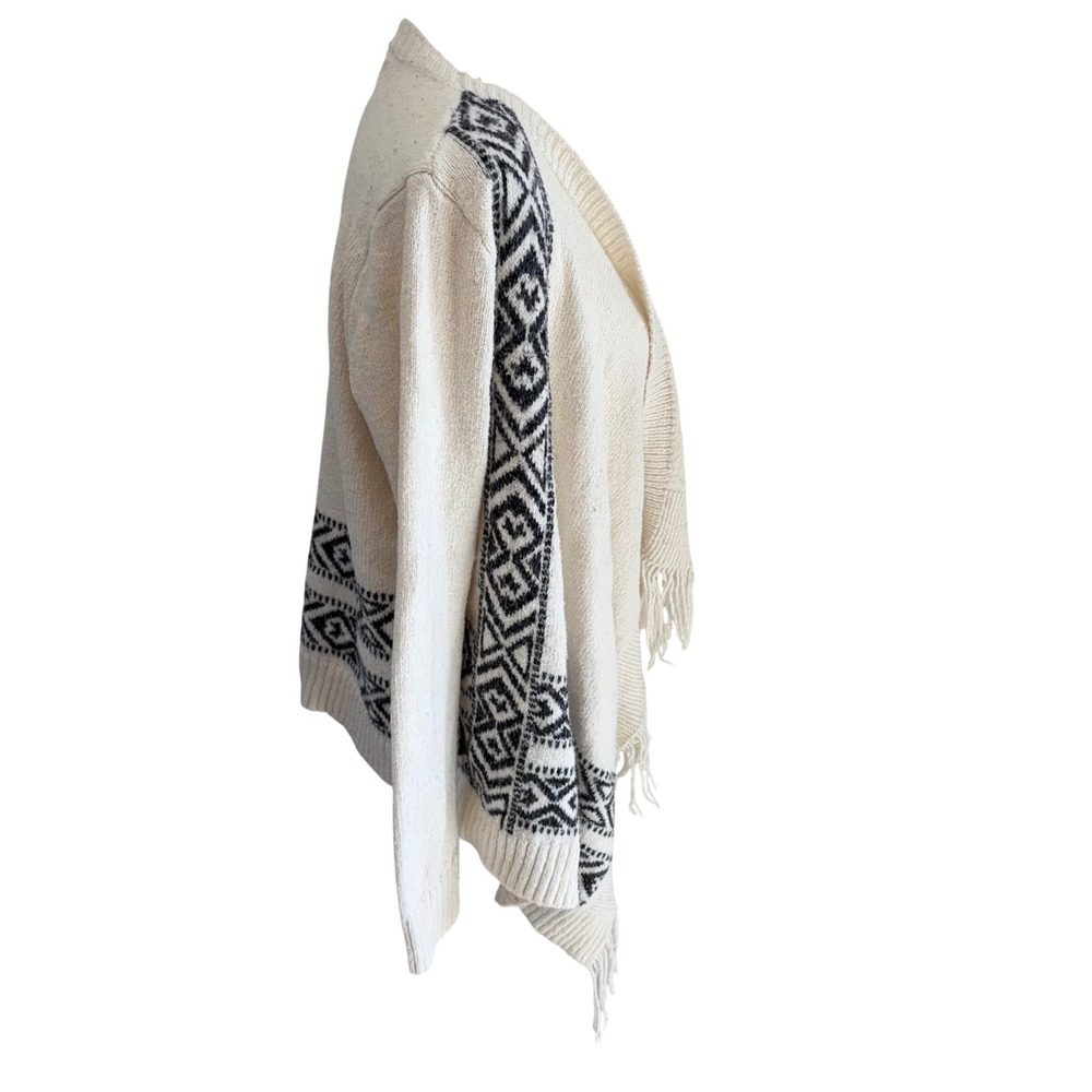 Hollister Womens Cream Aztec Fringe Open Front Cardigan Sweater Size L Boho - Picture 5 of 12